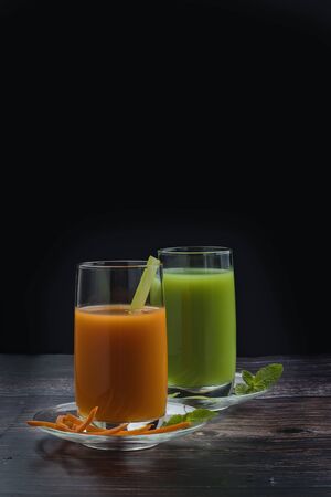 Healthy freshly made vegetable juices, antioxidants, fitness drinksの写真素材