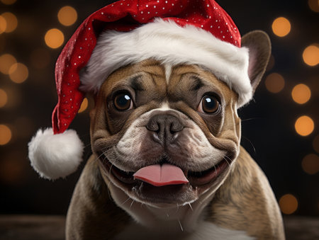 Cute dog wearing a Santa Claus hat.の素材