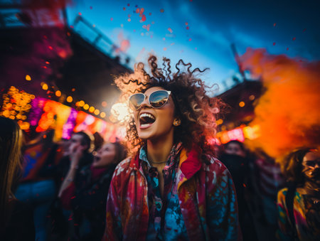 Happy girl at the festival of colors.の写真素材