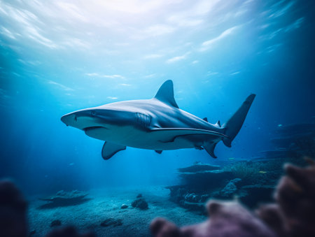 A reef shark hunts on the bottom of the sea.の写真素材