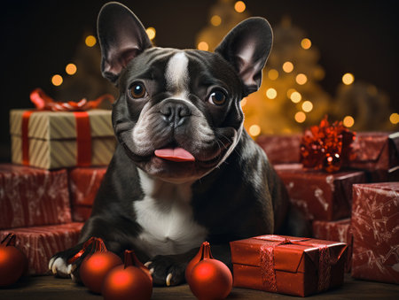 Christmas treats for a cute dog. New Year, Christmas for pets.の写真素材