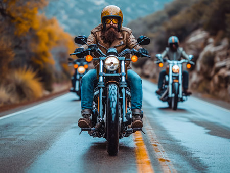 Road Warriors: Brutal Bikers on the Road to Freedom. Created by AIの写真素材