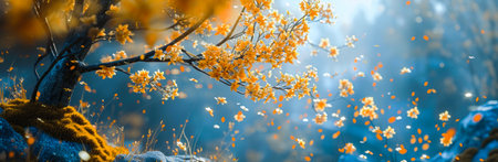 Flower Symphony: Falling Flowers in the Embrace of the Green Forest.の写真素材