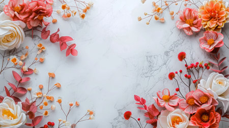 Petals of Tenderness: Floral Decoration for Women's Day. March 8. Space for text.の写真素材