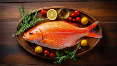 Gastronomic art: fish and vegetables on a plate.