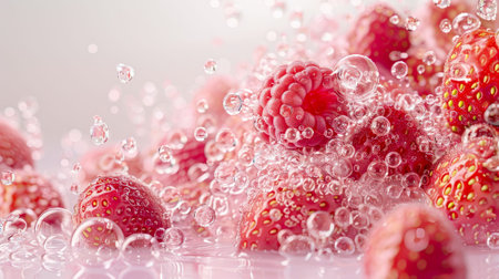 Fresh raspberries in the freshness of the water.の写真素材