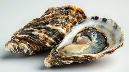Sea delicacies: fresh mussels on white background.