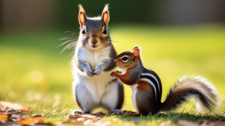 Squirrel and his mom: care and affection. Generated by AI.