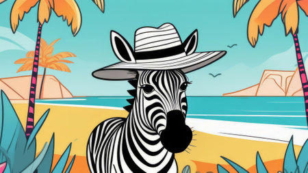 Tropical vacation: zebra on the background of sandy shore.の写真素材