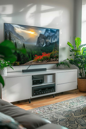 TV cabinet under the TV: style and practicality in the interior.の写真素材