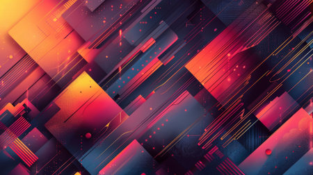 Electronic symphony: digital design with geometric shapes and light lines, background.