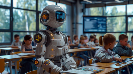 Innovations in Education: Robot Teacher Helps Children Learn.の写真素材