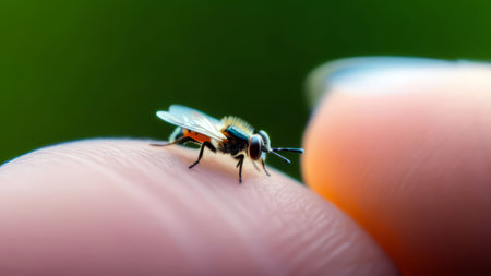 The silent observer: the fly and the man.の写真素材