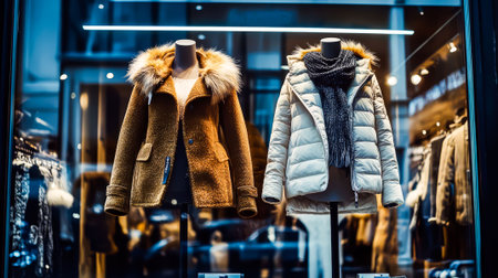 Style and comfort: a showcase with fashionable outerwear.