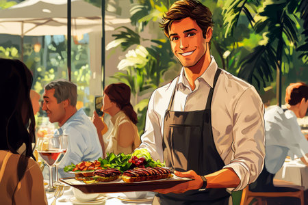 Holiday hospitality: the waiter in action.の写真素材