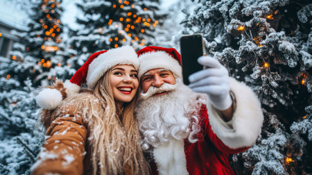 Christmas get-together: selfies with Santa!の写真素材