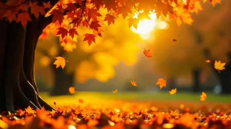Golden rain: fall leaves falling from the trees.