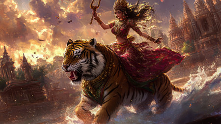 Tiger Queen: Goddess Durga in her fighting form.