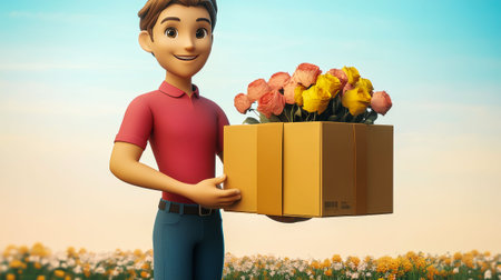 Smile on the way: funny courier with important cargo.の写真素材