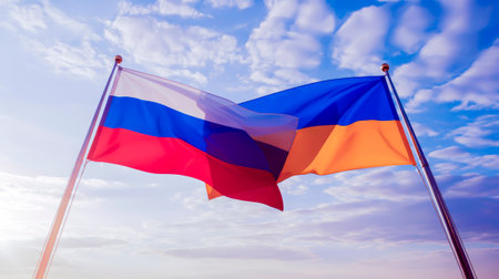 Flags of unity: a symbol of truth and harmony. Russia and Ukraineの写真素材