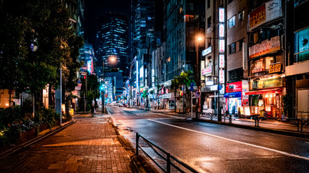 Lights of the capital: dense buildings and narrow streetsの素材