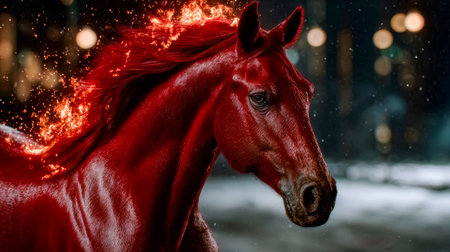 Fire Horse 2026 - a fast red horse in flames and sparksの素材