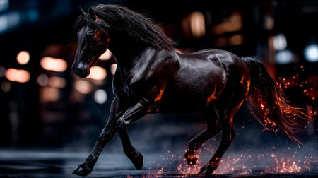 Black horse with sparks - symbol of 2026, strength and freedomの素材