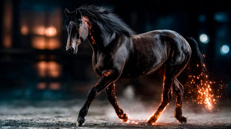 Victory spirit: fire horse in a whirlwind of sparks for New Year designsの素材