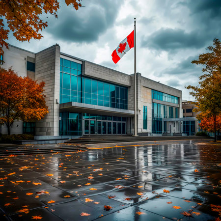 Canada Day in the City: Flag, Fall Leaves and Dramatic Skiesの素材