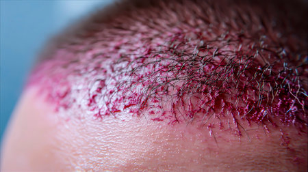 Healing after FUE/DHI: Close-up of transplanted follicles