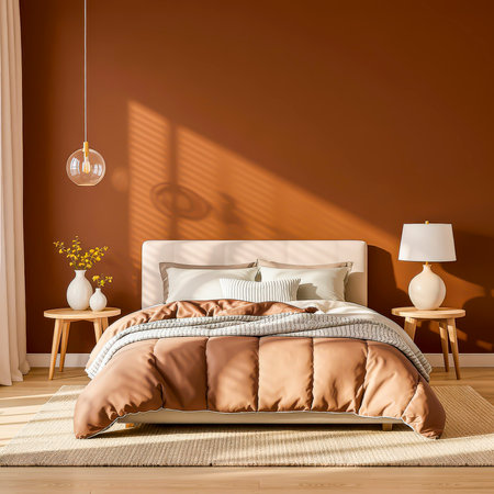 Terracotta Coziness: A Sunny Bedroom with Soft Textilesの素材