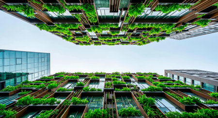 Green facade of the future: vertical gardens on a glass buildingの素材