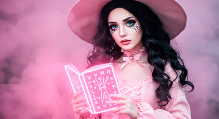 Halloween Delight: Pastel Witch with Neon Grimoireの素材