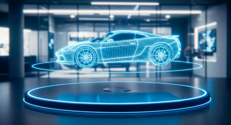Supercar Hologram: 3D Frame on a Neon Podium - Model Presentationの素材