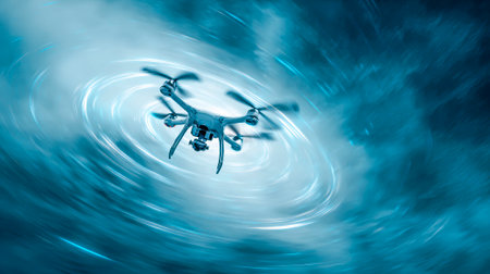 A speeding quadcopter creates a shockwave: a spiral tunnel in the sky.の素材