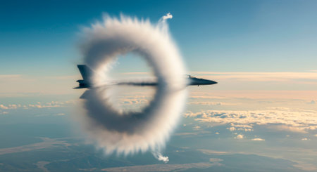 A supersonic fighter creates a shockwave: a steam dome and red-hot nozzlesの素材