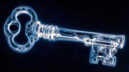 X-ray Access: A blueprint-style light key with energy running along the contourの素材