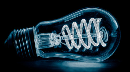 Lightbulb X-ray: A clear bulb reveals a pulsating coilの素材