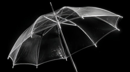 X-ray of an umbrella: the transparent dome is open, the spokes and rod are visibleの素材