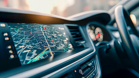 Built-in navigation guides you along the route - the next turn is shown on the displayの素材