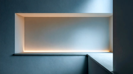 Linear LED lighting in the niche softly outlines the geometry of the wallの素材