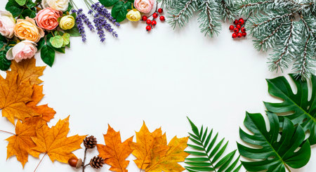 Four seasons in one frame - a natural border around a clean copy spaceの素材