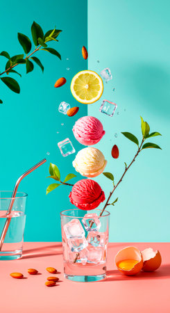 A vibrant summer mix: vanilla and sorbet fall into an icy cocktailの素材