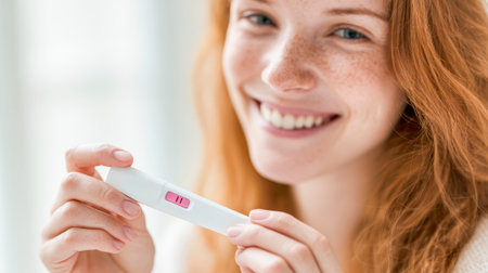 First confirmation: a home pregnancy test with clear linesの素材