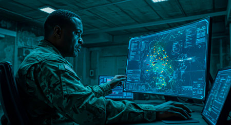 Situation Center - An officer analyzes the event network on an interactive dashboardの素材