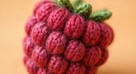 Knitted raspberry in soft pastel hues, highlighting cozy minimalism and craftsmanship, ideal for lifestyle sets and decorative elements, featuring inviting textures and warm ambianceの素材