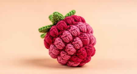 Knitted raspberry in soft pastel hues, highlighting cozy minimalism and craftsmanship, ideal for lifestyle decor and creative projects with copy spaceの素材