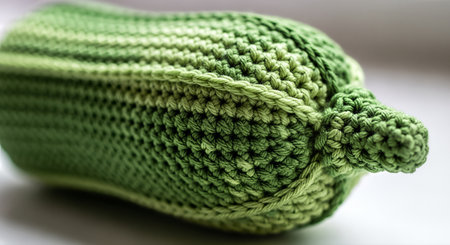 Knitted plush vegetable toy in varying shades of green, highlighting soft textures and cozy minimalism, ideal for lifestyle decor and enhancing warm home environmentsの素材