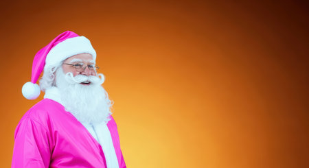Santa Claus, Christmas, New Year. Santa Claus dressed in bright pink attire, radiating joy and warmth, perfect for holiday-themed imagery and festive decorationsの素材