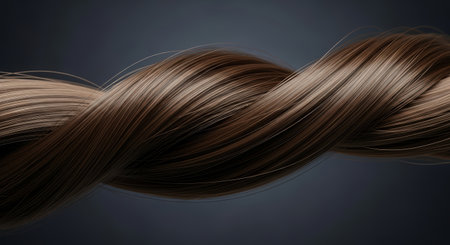 Twisted strands of luxurious brown hair display a smooth and shiny texture, ideal for promoting hair care products and enhancing beauty visualsの素材